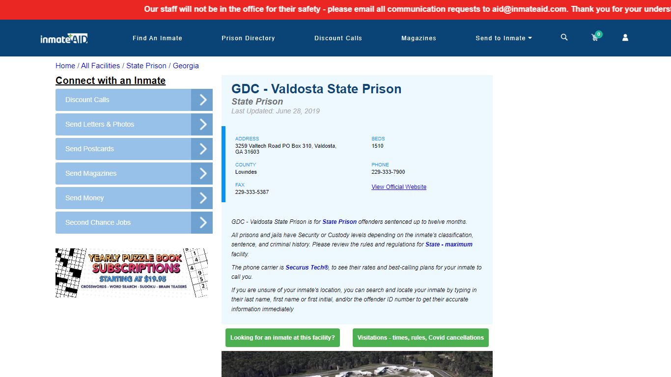 GDC - Valdosta State Prison & Inmate Search - Valdosta, GA