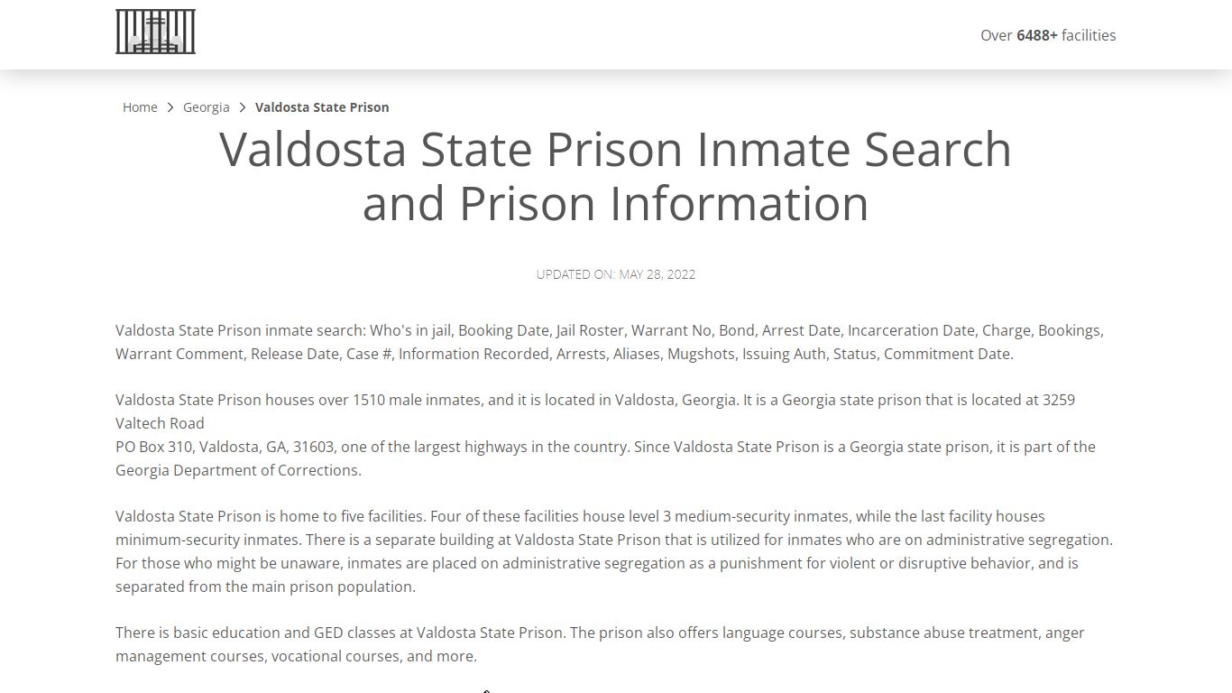 Valdosta State Prison Inmate Search, Visitation, Phone no ...